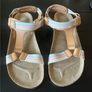 Girls Cat and Jack Tan and Pastel Striped Sandals